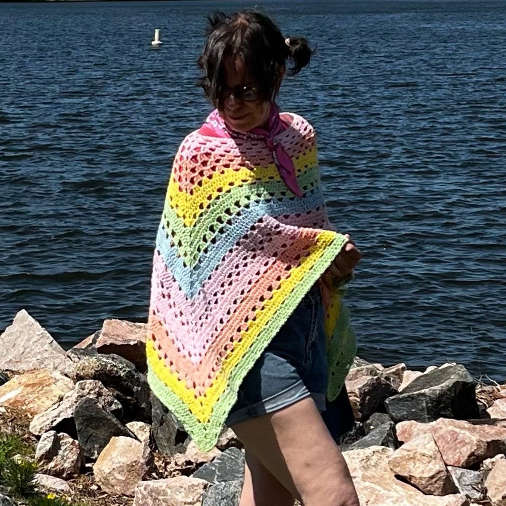 Cotton crochet Pride rainbow poncho